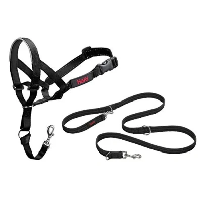 Image of HALTI Headcollar Size 3, Black &amp; Training Leash Large, Combination Pack Stop Your Dog Pulling on the Leash. Adjustable, Lightweight with Padded Nose Band. Suitable for Medium Dogs