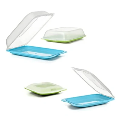 Image of TATAY Set of 4 Sausage and Food Holders Fresh, 2 Maxi Mini, BPA Free, Reusable, Stackable, Dishwasher Microwave Safe, Green Blue Colours (1181302)