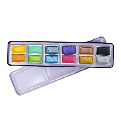 Image of Artway Watercolour Set Shimmer 12 Full Pans , Black