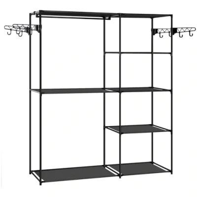 Image of WOLTU SRY54sz Open Clothes Rack Sturdy with 8 Shelves Rail Hooks for Wardrobe Bedroom Fabric Metal Black