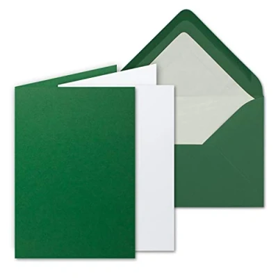 Image of FarbenFroh by GUSTAV NEUSER 25 sets large card package, dark green (green), matt, with folding cards, matching white inserts &amp; lined envelopes DIN B6, 12 x 17 cm 120 170 mm