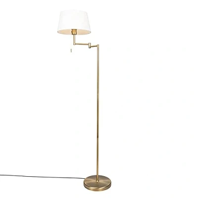 Image of Qazqa Classic Floor lamp Bronze with White Shade Adjustable Ladas Country Suitable for LED E27 1 Light Steel Living Room I Bedroom