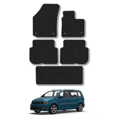 Image of Car Mats Compatible with VW Touran (2007 2015) Tailored Fit Grey Carpet Floor Set Accessory Custom 4 Pieces Anti Slip Backing &amp; Binding Trim Edge