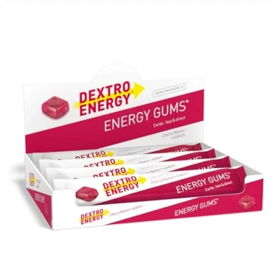 Image of Dextro Energy I Gums Cherry Pocket Size on the Go For active lifestyle Great taste Vegan 8x45g
