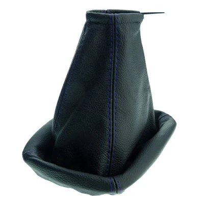 Image of L &amp; P A006 100% Genuine Leather Gear Stick Gaiter in Black with Blue Stitching