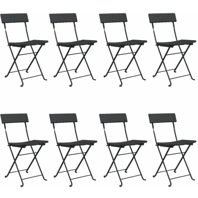 Image of vidaXL Folding Bistro Chairs 8 pcs Black Poly Rattan and Steel