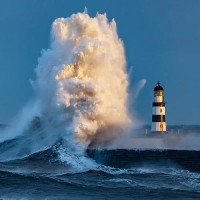 Image of Abacus Cards General Male Blank/Birthday Card Big Waves at Seaham Harbour Lighthouse Eco Friendly &amp; Recyclable From the BBC Countryfile Range