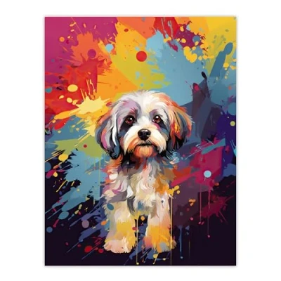 Image of Artery8 Shih Tzu Dog Lover Gift Pet Portrait Colourful Artwork Painting Large Wall Art Poster Print Thick Paper 18X24 Inch