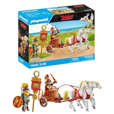 Image of Playmobil 71543 Asterix: Roman Chariot, journey through the land, including removable helmets, bracelets, and cloak, detailed play sets suitable for children ages 5+