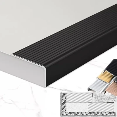 Image of Floor Transition Strips Door Strip, Stair Edge Protector Aluminium Nose Molding Non Slip Nosing Treads Threshold Covers, Safetys Corner Guard Step Trim(Black,