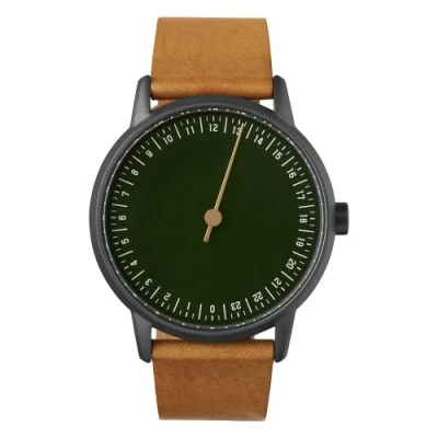 Image of SLOW Round 21 Brown Leather, Anthracite Case, Green Dial