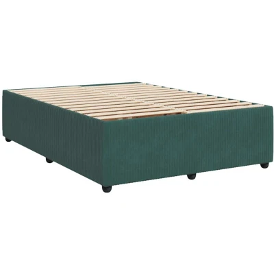 Image of vidaXL Dark Green Velvet Bed Frame Modern Double Bedstead 140x200 cm with Slats and Solid Pine Wood Feet Bedroom Furniture
