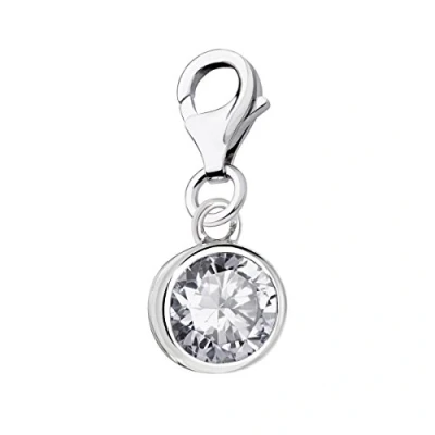 Image of Quiges Crystal White Round Cubic Zirconia Clip On Charm Pendant Silver Plated Women&#039;s Jewellery