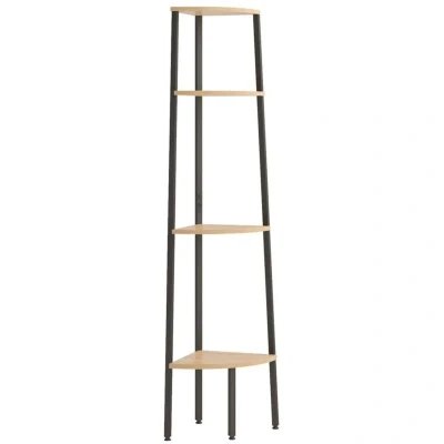 Image of vidaXL 4 Tier Corner Shelf Light Brown and Black 45.5x31.5x150 cm