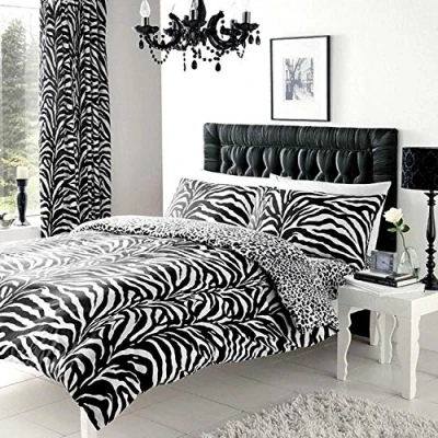 Image of GC GAVENO CAVAILIA Zebra Skin Bed Set With Pillow Cases White/Black Double Duvet Quilt Cover, Super Soft Animal Bedding