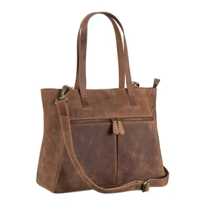 Image of STILORD &#039;Madeleine&#039; Large Leather Handbag for Women Elegant Shoulder Bag Business Satchel 13.3 Inch Laptops Tote Ideal Office Shopping, Colour:torino brown