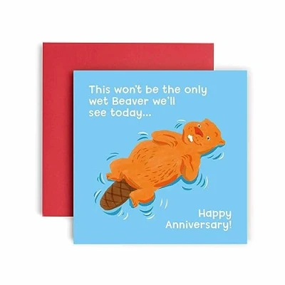Image of Huxters Anniversary Cards for wife Funny Beaver Husband Card her him Fun Happy 14.8cm