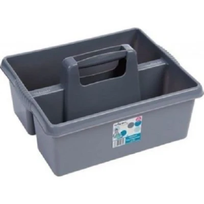 Image of Plastic Kitchen Tidy Organiser Cleaning Caddy Tote Tray Large Strong Cleaners Carry Basket Utility Tool Box Organizer (Grey/Silver)