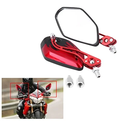 Image of 1 Pair 8mm 10mm motorcycle mirrors Universal Wing Scooter Rear View Side Aluminum Flame Pattern(RED) mirror