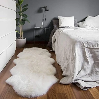 Image of HLZDH Faux Fur Soft Fluffy Single Sheepskin Stule Style Rug, Fleece Chair Cover Seat Pad Shaggy Area Rugs for Bedroom Sofa Floor（White, 60 X 160 CM）
