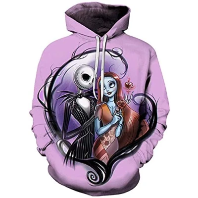 Image of MLSJDGER Unisex Nightmare Before Christmas Jack &amp; Sally Novelty Hoodie 3D Print Sweatshirts Large
