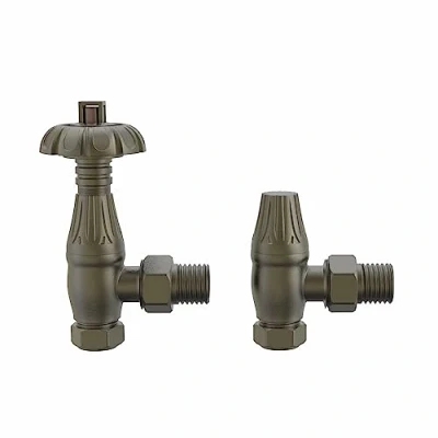 Image of Warmehaus Traditional Antique Style Brass Thermostatic Radiator Valve Lockshield Heated Towel Rail Angled TRV