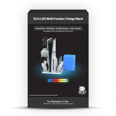 Image of Imp Gaming DLX LED Twin Charging Tower With Cooling Fans &amp; Game Storage Stand PlayStation 5 Slim