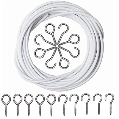 Image of ASIWUJING Curtain Wire 4 Metres Net Cord Cable with 10 Hooks and Eyes…