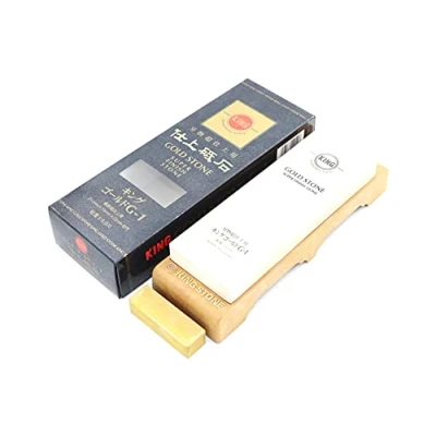Image of Japanese King Gold Stone G 1 #8000 Grit with Non Slip Stability Base, Ultrafine Grit, Razor Finish and Mirror Polished, Nagura Included