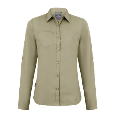 Image of Craghoppers Womens/Ladies Expert Kiwi Long Sleeved Shirt (Pebble Brown) Brown/Green Size 14 UK