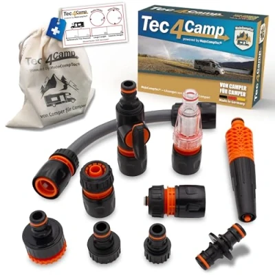 Image of MaJoCompTec® CONNECT 30 Motorhome Water Filter Set, Caravan Filler Nozzle, Tank Cap Accessories, Hose Connector Compatible with Gardena (Connection Set ECO Filter)
