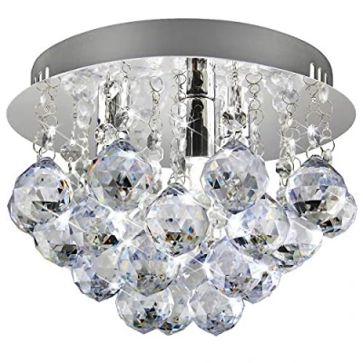 Image of Modern Small Round Chandelier Ceiling Light Droplet Effect Mini Flush Mount Reflective Base M0070