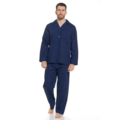 Image of Strong Souls Mens Traditional Pyjamas Navy Stripe Extra Large