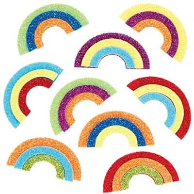 Image of Baker Ross AX940 Rainbow Glitter Foam Stickers Pack of 100, Kids Stickers, Ideal for Children&#039;s Arts and Crafts Projects, Great Card Making Scrapbook Supplies