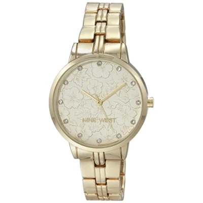 Image of NINE WEST Women&#039;s Japanese Quartz Dress Watch with Metal Strap, Gold, 14 (Model: NW/2646CHGB)