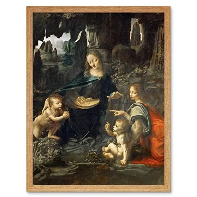 Image of Artery8 Leonardo Da Vinci Virgin Of The Rocks Painting Art Print Framed Poster Wall Decor 12x16 inch