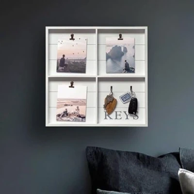 Image of HomeZone White Wooden Key Holder For Wall Hooks Mounted Hallway Decor Home Hanging Photo Clip Display Bedroom Accessories Keys