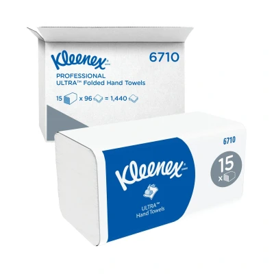 Image of Kleenex ultra paper towels with Interfold 6710 3 ply V fold 15 packs x 96 (Total 1,440 folded towels), soft, comfortable, absorbent and tear resistant