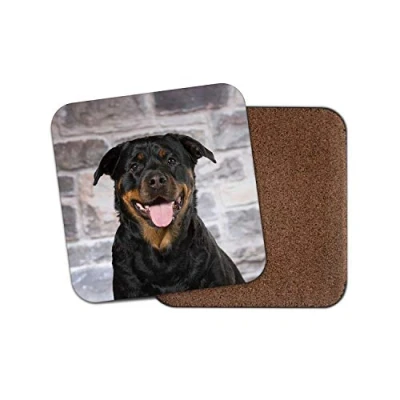 Image of 1 x Happy Rottweiler Coaster Dog Puppy Cute Mum Dad Uncle Auntie Fun #14348
