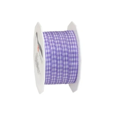 Image of C.E. Pattberg Präsent Vichy Wired Ribbon Light Purple White 10 mm width, 20 m length