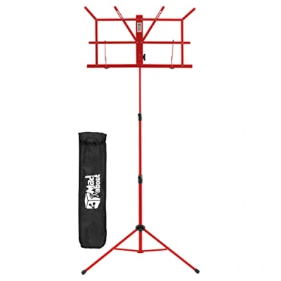 Image of Mad About MA MS03 Folding Music Stand Easy Portable Sheet Holder with Carry Bag, Red