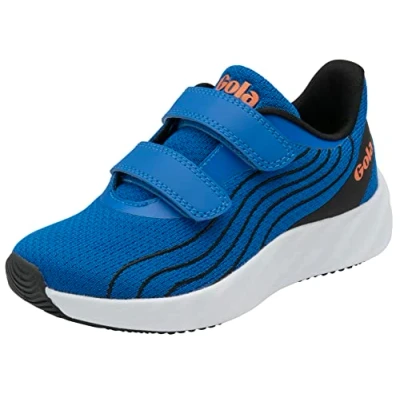 Image of Gola Alzir Twin Bar QF Running Shoe, Blue/Black/Orange, 1 UK Child