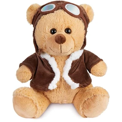 Image of BRUBAKER Teddy Bear Pilot with Aviator Glasses and Outfit in Brown 10 inches Uniform Plush Lucky Charm Cuddly Toy Break Soft