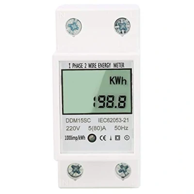 Image of Single Phase Energy Meter, 5 80A DDM15SC LCD Digital Display DIN Rail Electronic KWh Meter