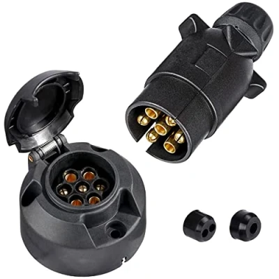 Image of SPARKMOTO 7 Pin Trailer Plug and Socket, 12V Socket Waterproof Auto Lamp Connector, For Boat Truck RV Cars Caravan Adapter (Screw Cap)