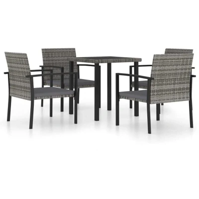 Image of vidaXL 5 Piece Outdoor Dining Set Poly Rattan Grey