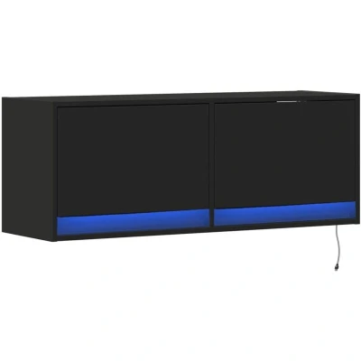 Image of vidaXL TV Wall Cabinet with LED Lights Unit Mounted Black Engineered Wood, Floating Storage, 100x31x38cm