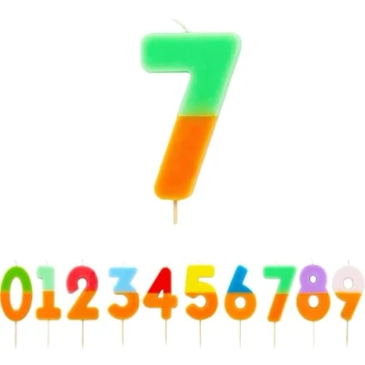 Image of Talking Tables Orange and Green Number 7 Candle for Cakes Colourful Birthday Cake Topper Decorations Kids Party, Boys 7th, 17th, Girls, Anniversary, Milestone