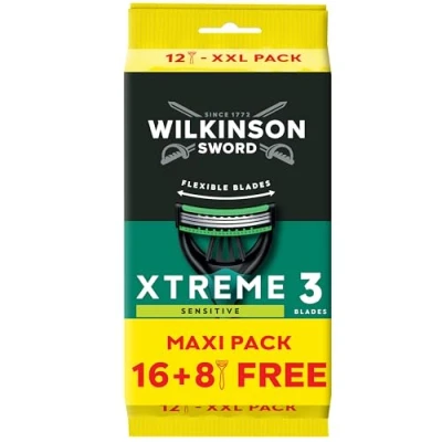 Image of WILKINSON SWORD Xtreme 3 for Men Sensitive Disposable Razors Flexible Blades Pack of 18 + 8 Free