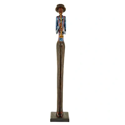 Image of Blue &amp; Brown Resin Standing Jazz Trumpeter Musician Sculpture Figurine 60cm Height New Home Ornament Birthday Present